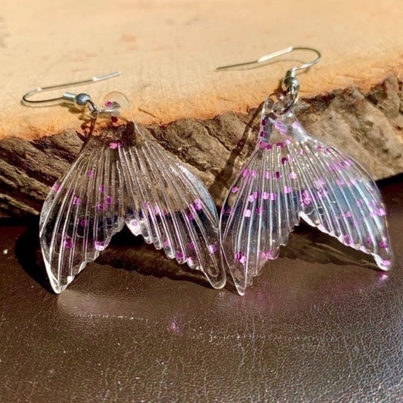 Jewelry - Nautical Mermaid Tail Coastal Summer Clear Sparkly Cute Earrings